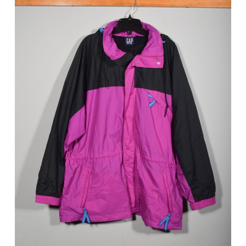 Vintage Gap Nylon Purple & Black Hooded Zip Up Windbreaker Jacket Sz M